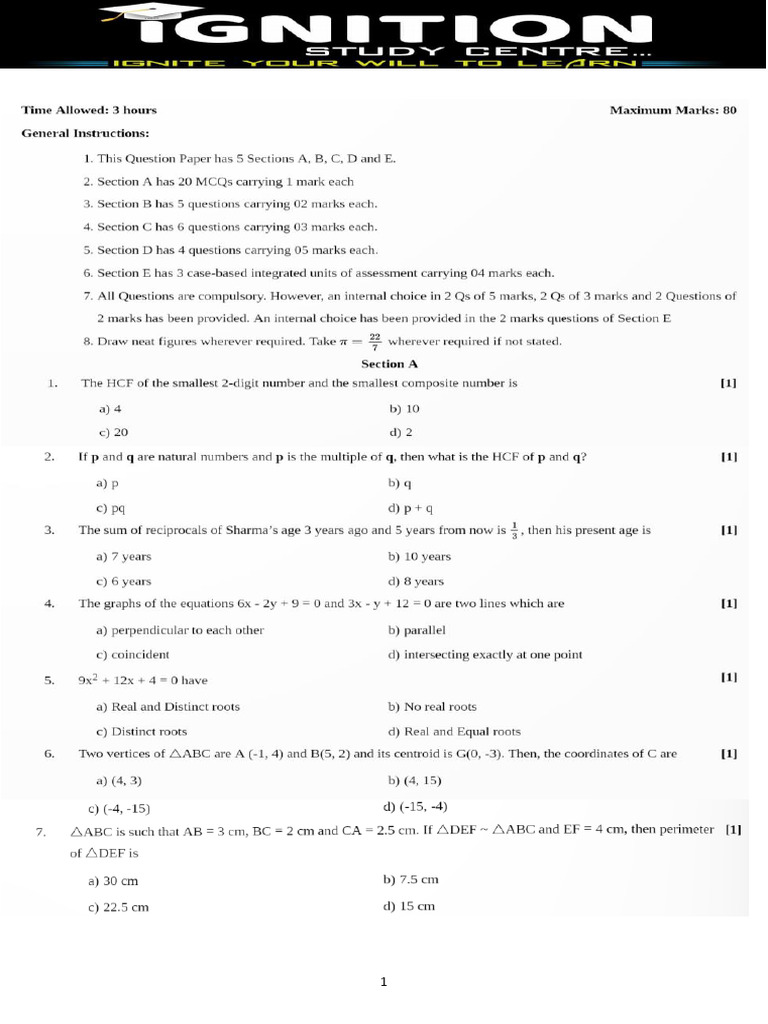 10th Test Math Final 2 | PDF