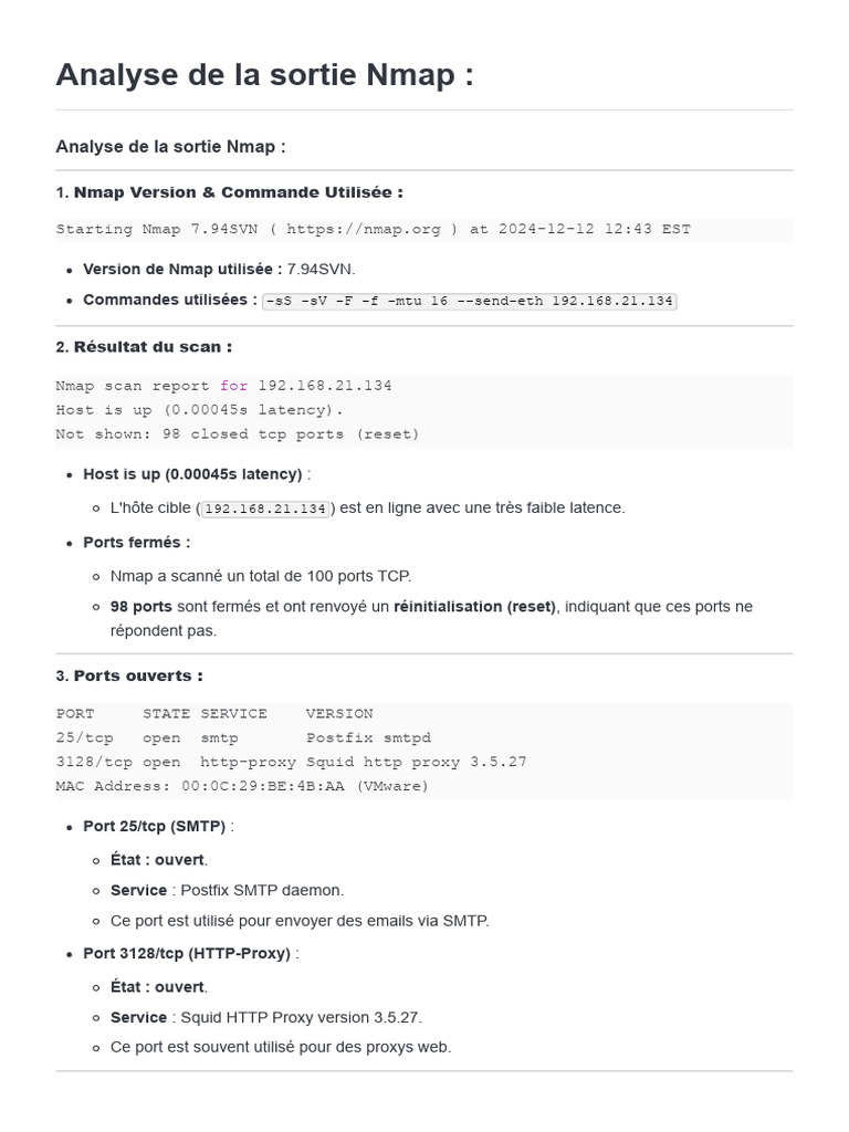 Analyse Nmap : Ports ouverts et services | PDF