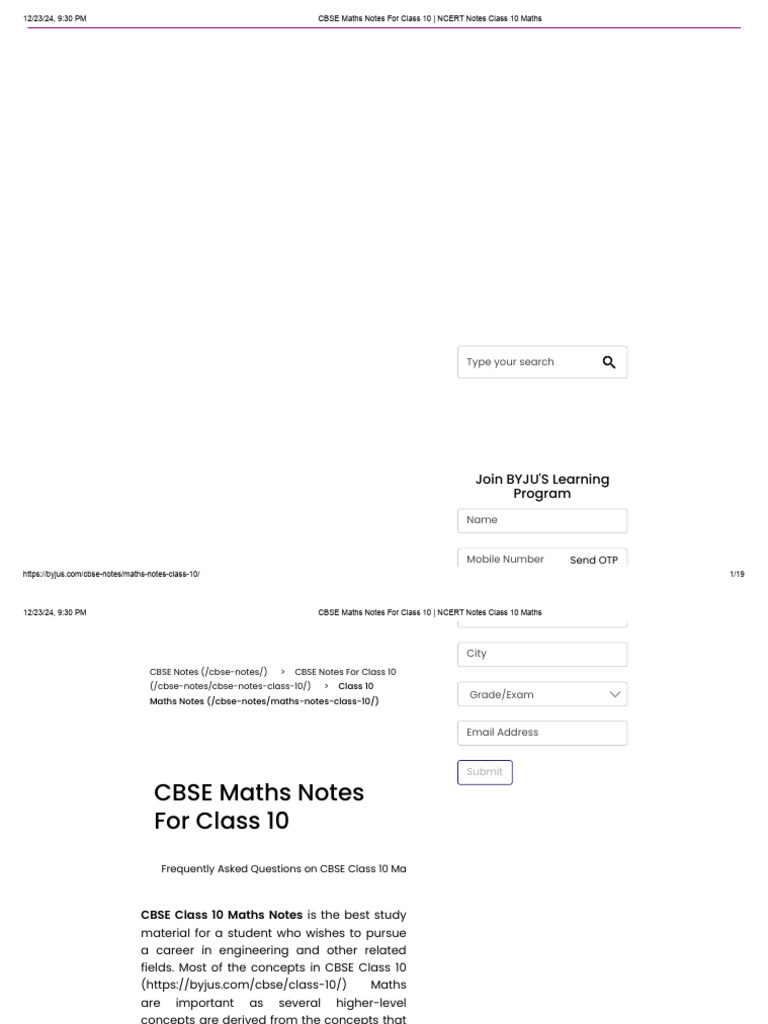 Cbse maths notes for class 10 ncert notes class 10 maths pdf