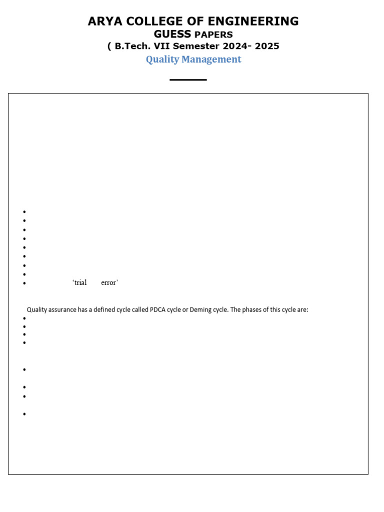 QM Guess Paper Solution 7th Sem | PDF | Quality Assurance | Six Sigma