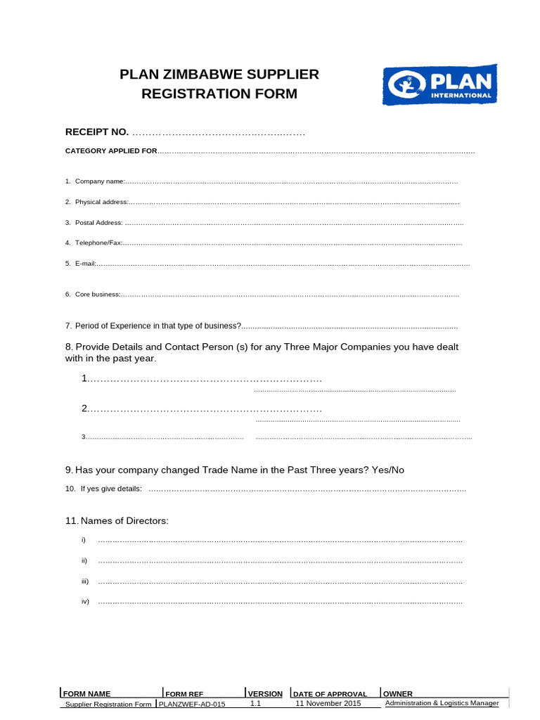 Zimbabwe Supplier Registration Form 2026 | PDF | Payments | Taxes