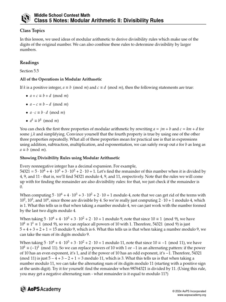 Class 5 Notes 21b079b0 | PDF | Arithmetic | Abstract Algebra