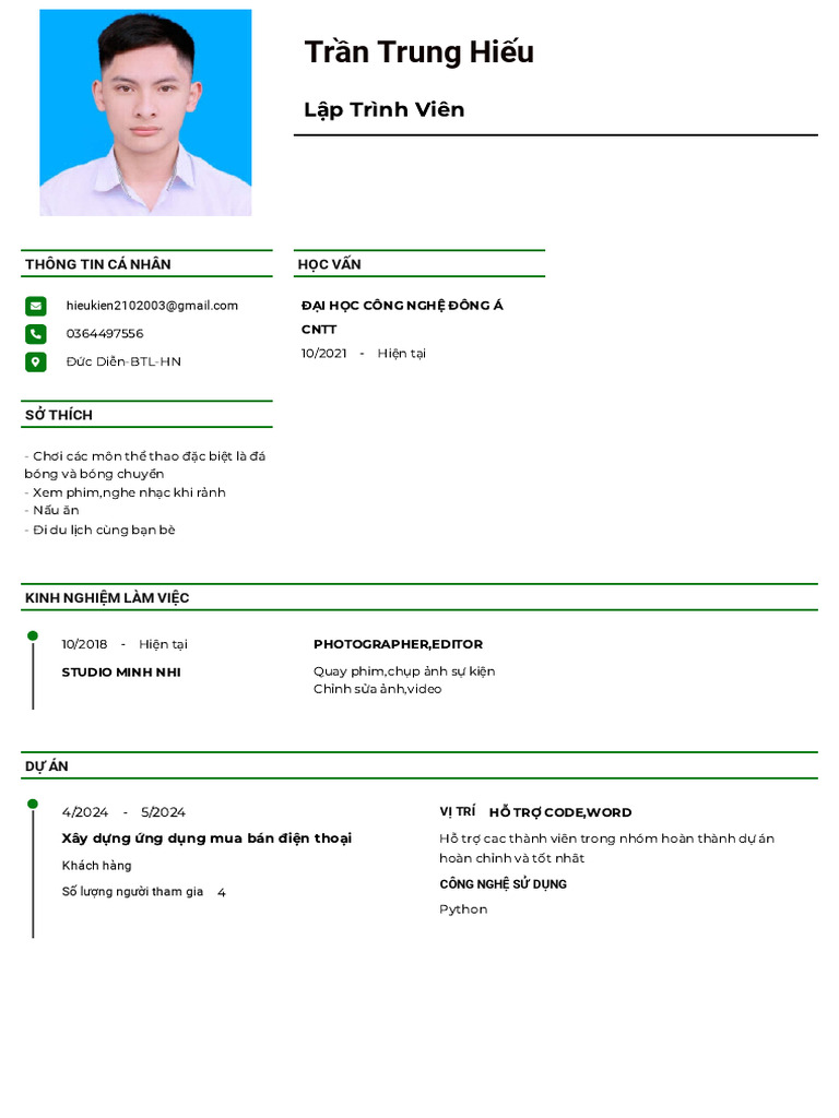 CV Trần Trung Hiếu - Cv-TopCV.vn | PDF