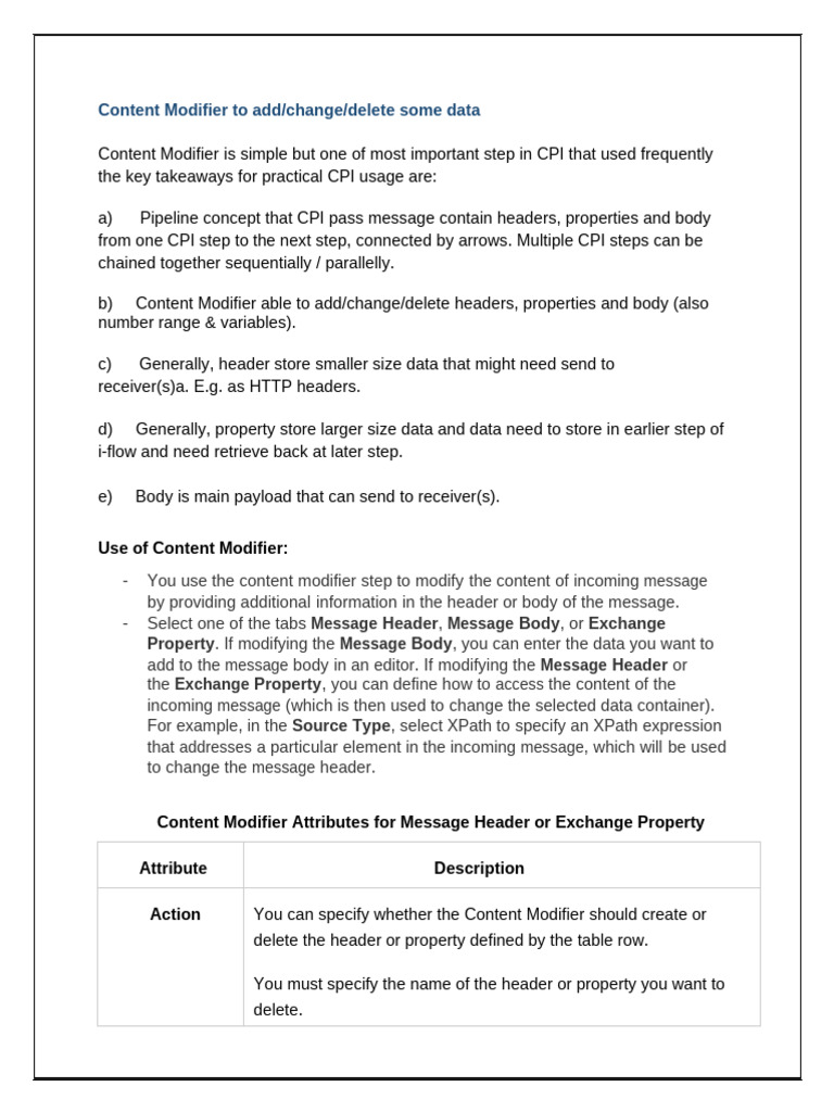 SAP CPI Content Modifier Overview | PDF | X Path | Variable (Computer ...