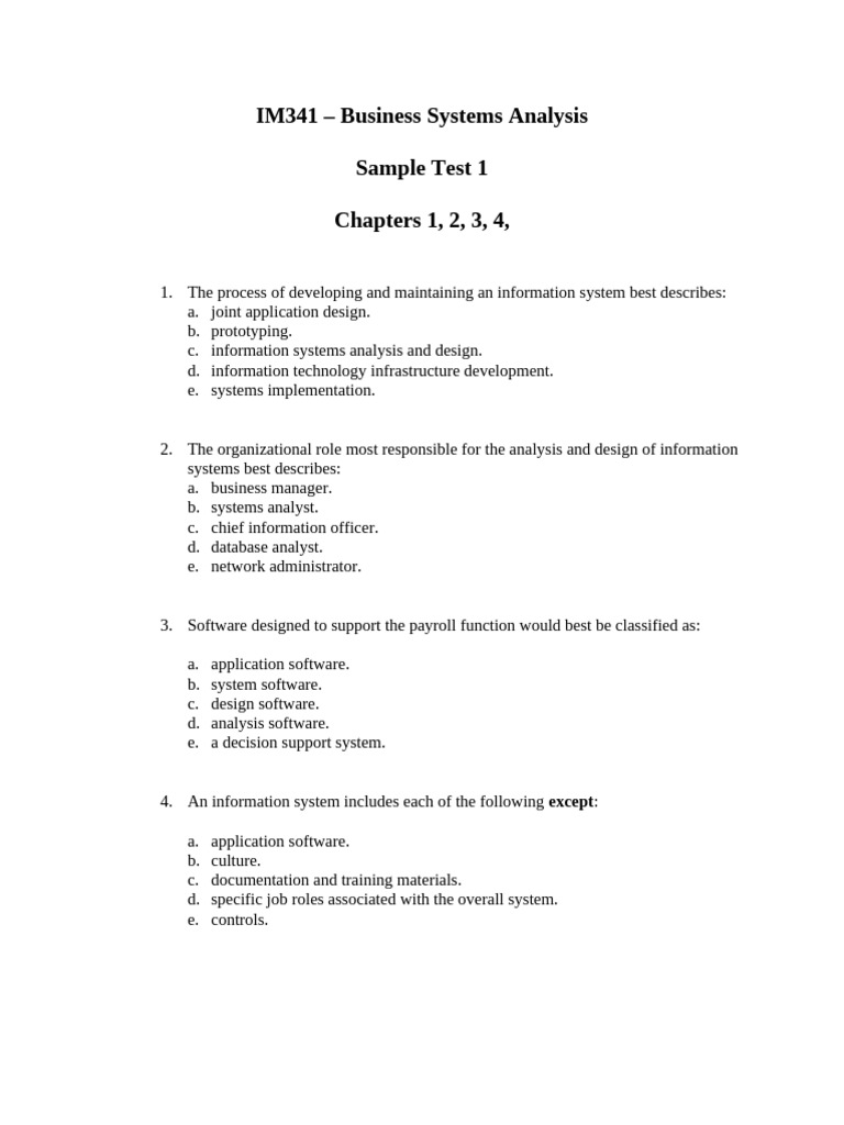 Business Systems Analysis Sample Test | PDF | System | Project Management