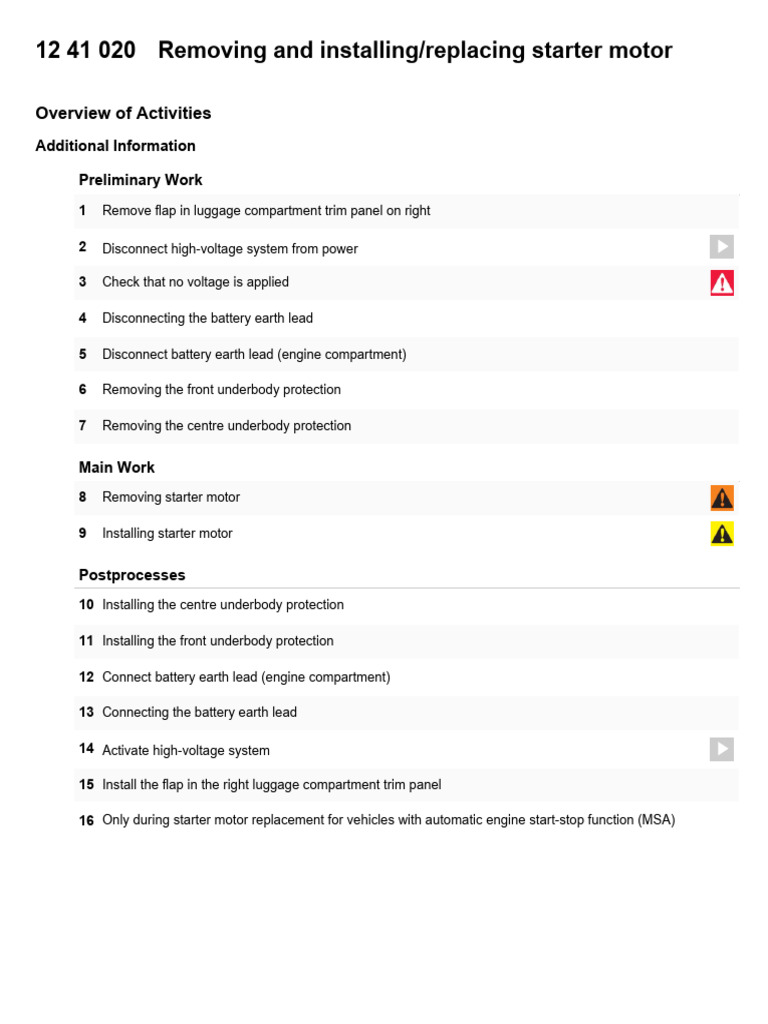 Starter Replacement | PDF | High Voltage | Trunk (Car)