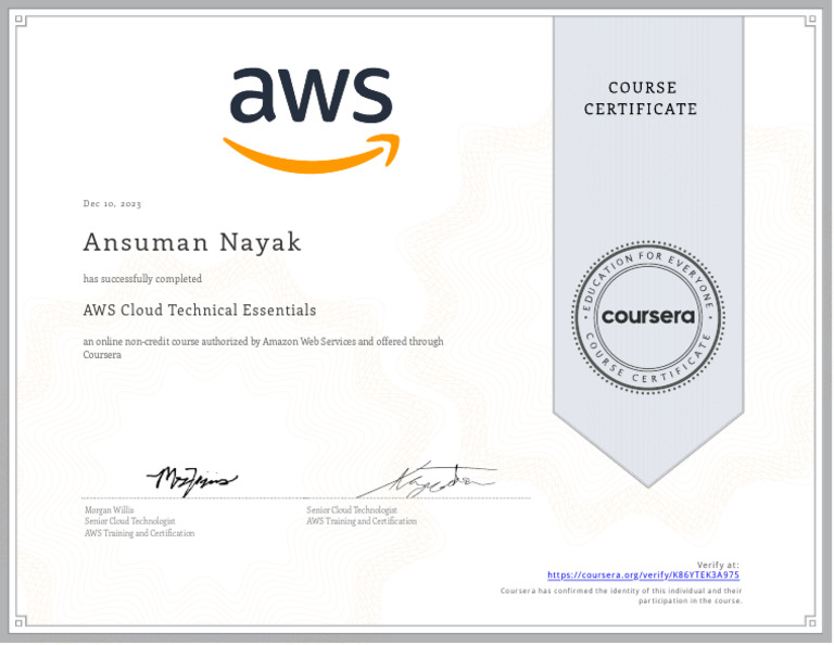 AWS Cloud Technical Essentials Completion | PDF