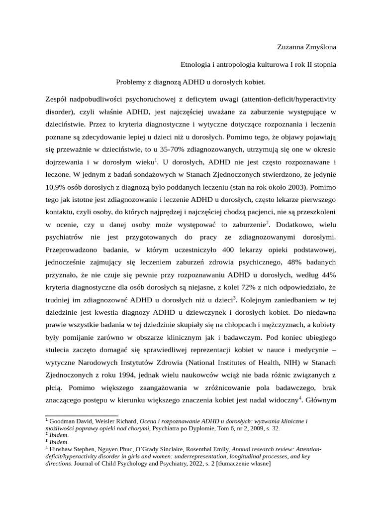 Diagnoza ADHD U Kobiet | PDF