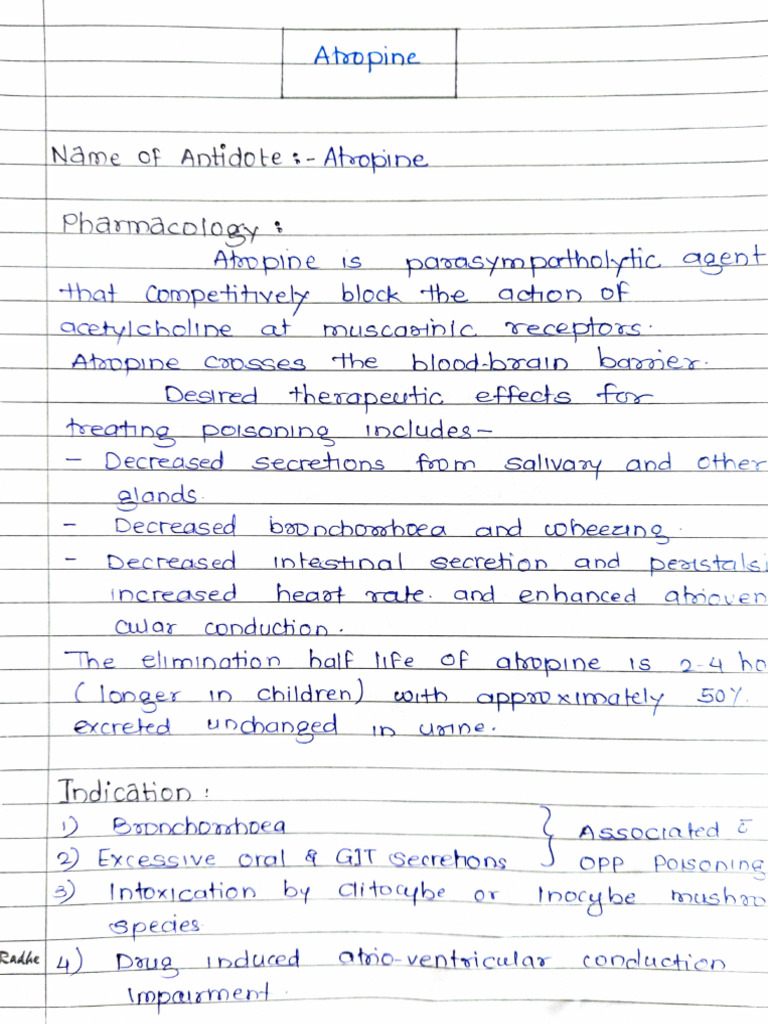 Atropine Pharmacology and Uses | PDF