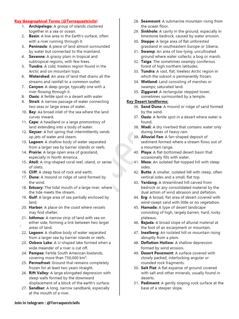 Key Geographical Terms Explained | PDF | Glacier | Lava