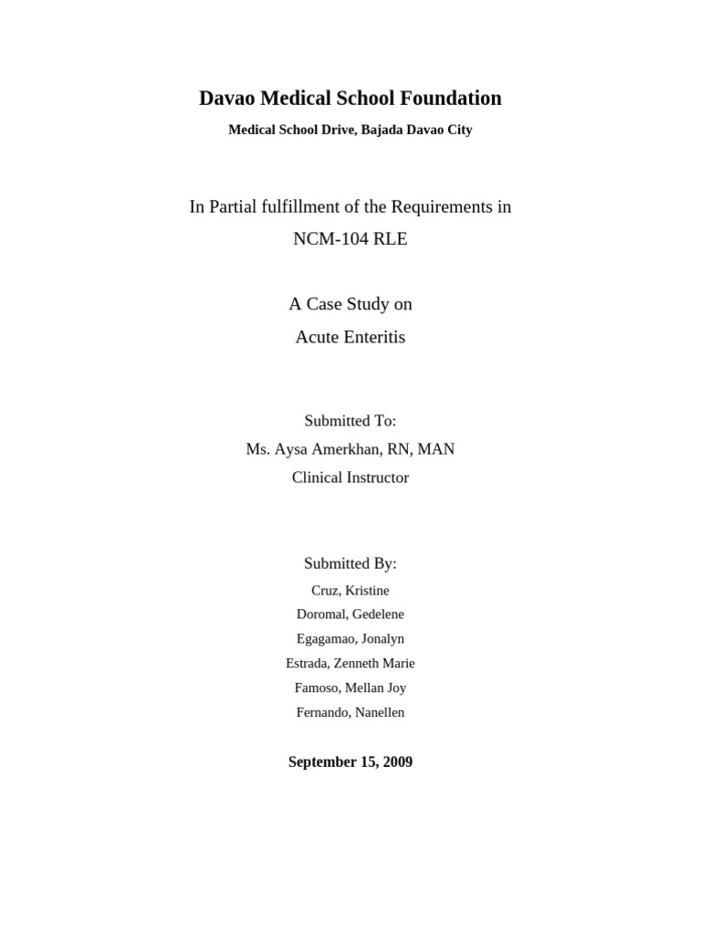 Thesis - Case Study on Acute Enteritis | PDF | Stomach | Small Intestine
