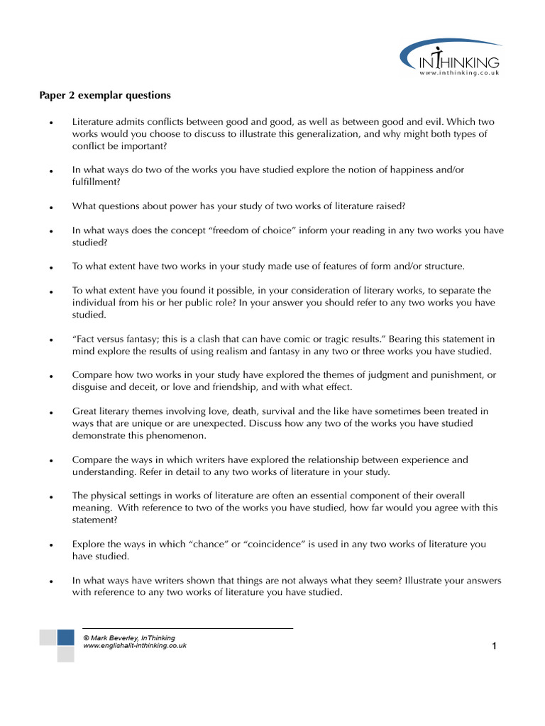 P2 Exemplar Questions PDF | PDF | Experience | Love