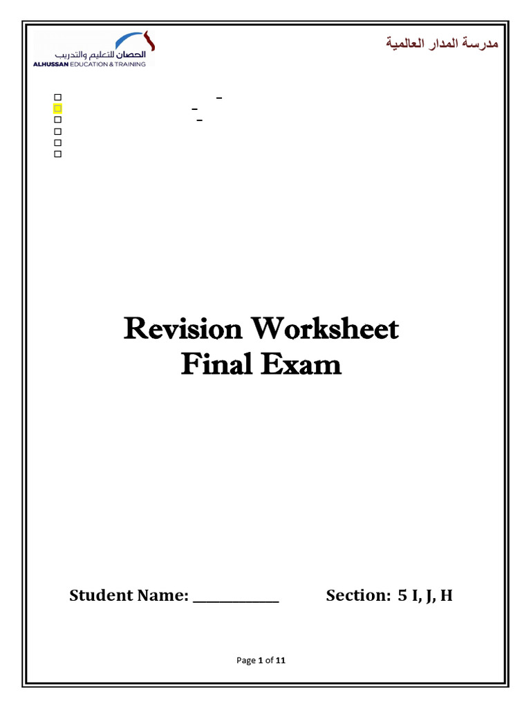 Revision Worksheet Grade 5 Pdf