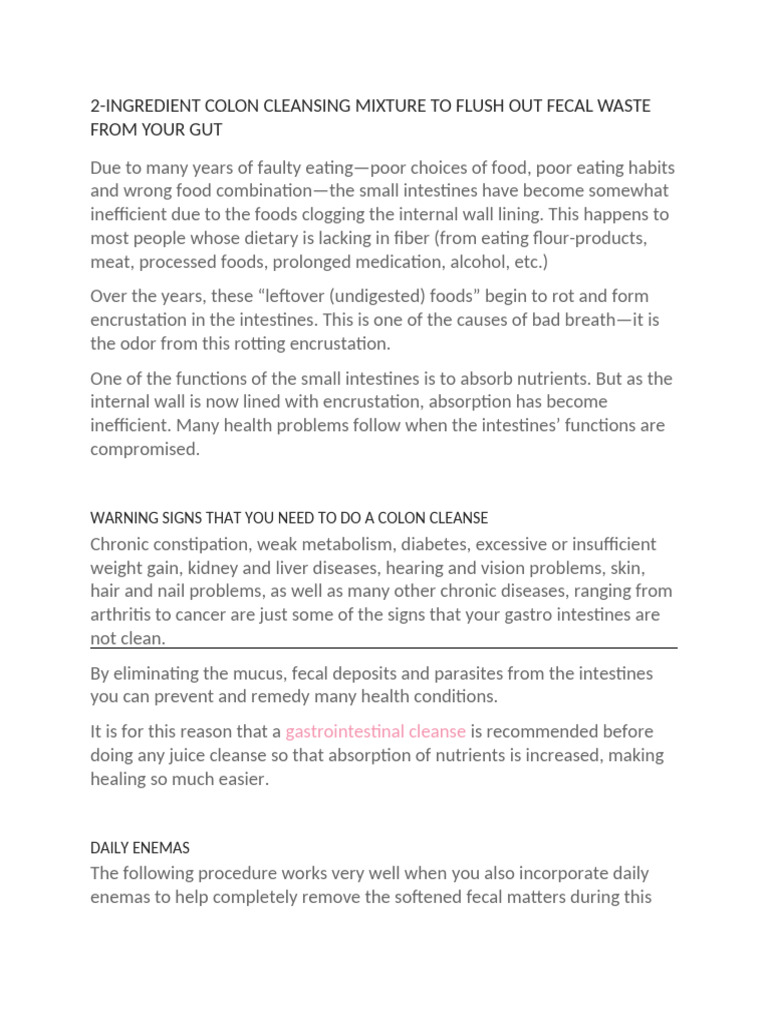 24.05.04 - 2 Ingredient Colon Cleansing Mixture | PDF ...