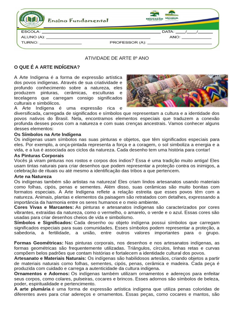Atividade de Arte 8º Ano Agosto | PDF