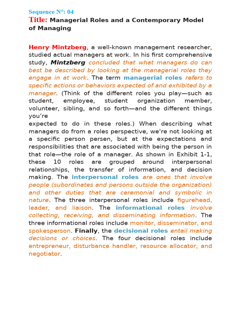 Sequence #04 Managerial Roles and A Contemporary Model of Managing ...