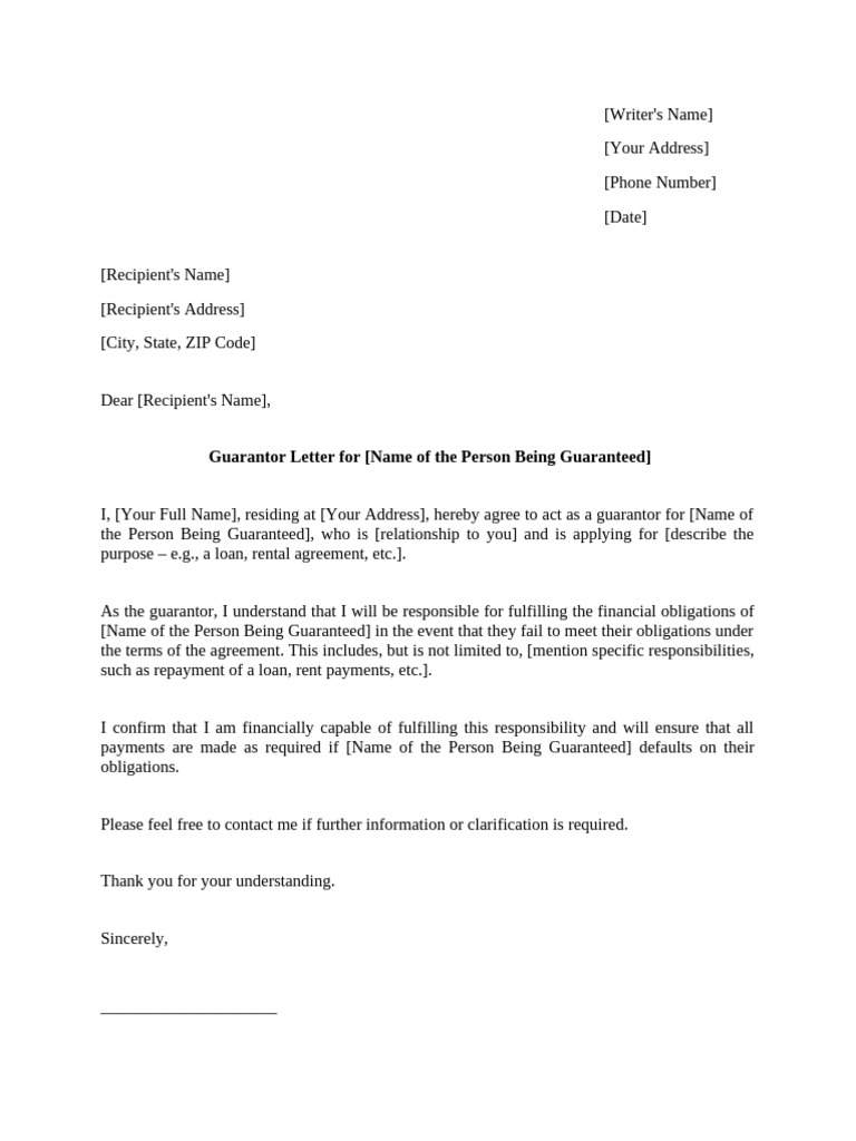 Employment Guarantor Letter Template | PDF