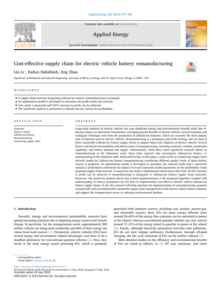 Cost-Effective Supply Chain For Electric Vehicle Battery ...