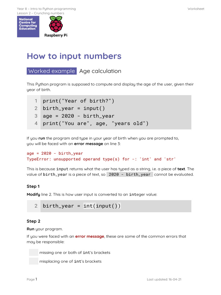 A4 Worksheet - How To Input Numbers | PDF | Computer Program | Programming