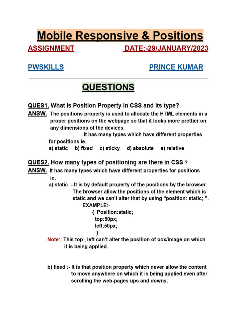 Assignment14 Mobile Responsive and Positions 2 | PDF | Web Page ...