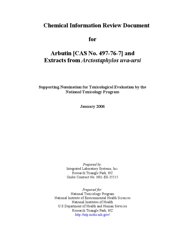 Arbutin | PDF | Food And Drug Administration | Mutagen