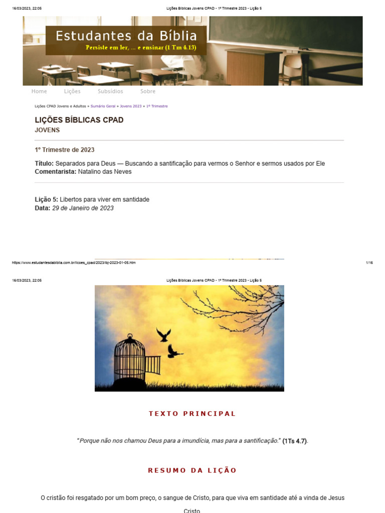 Santidade na Lição 5: Jovens CPAD 2023 | PDF | Santo | Graça no ...
