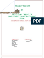                               PROJECT REPORT   ON   INDUSTRIAL CREDIT OF  INVESTMENT CORPORATION OF INDIA 