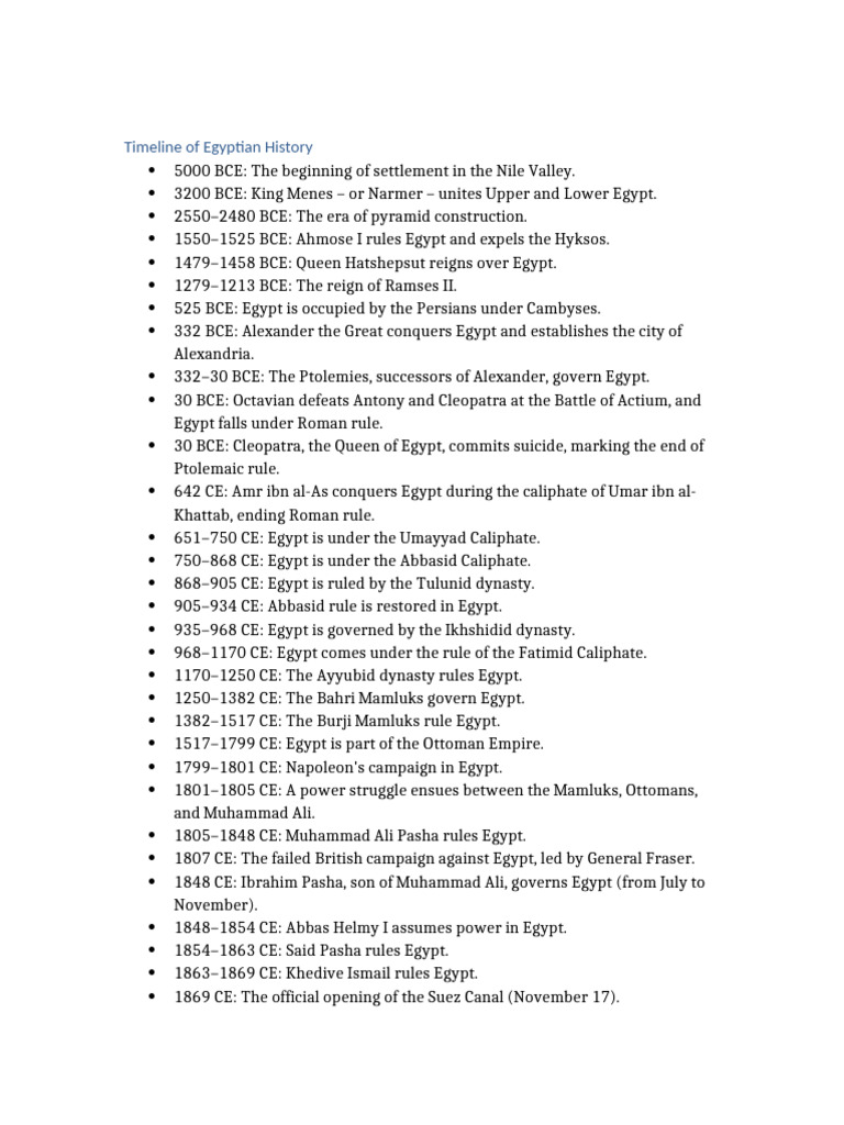 Key Events in Egyptian History Timeline | PDF | Egypt | Anwar Sadat