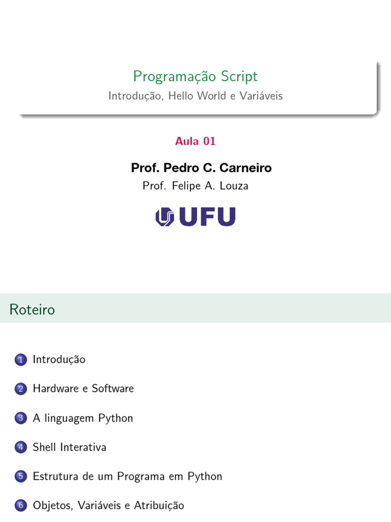 Aula 1 - Introdução, Hello World e Variáveis | PDF | Programação ...
