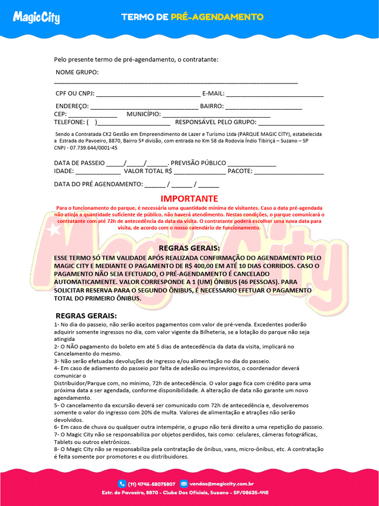 Pré-agendamento Magic City: Regras e Condições | PDF