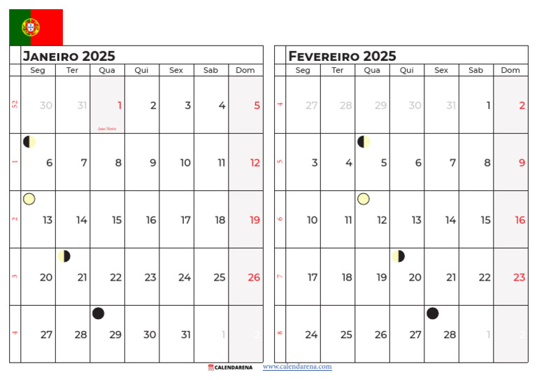 Calendário Janeiro e Fevereiro 2025 | PDF