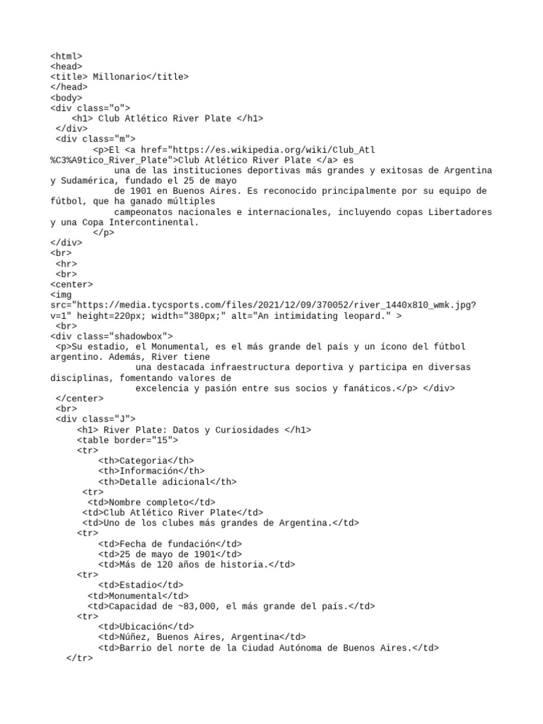 Historia y Datos de River Plate | PDF | Asociación de Registros y ...