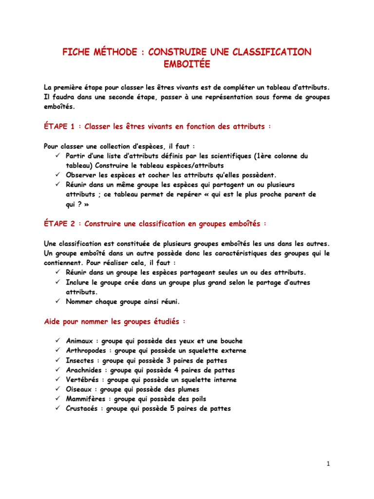 Classification des êtres vivants emboîtée | PDF | Squelette