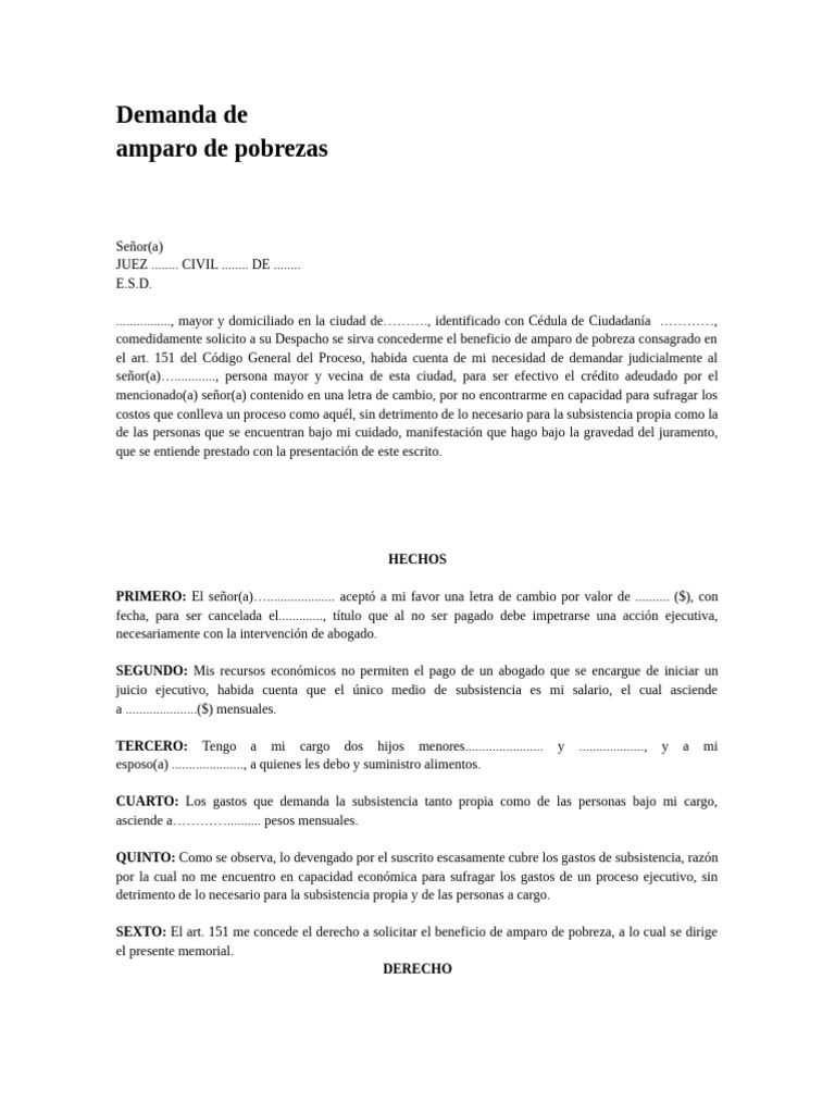 Demanda-de-amparo-de-pobrezas | PDF | Demanda judicial | Caso de ley