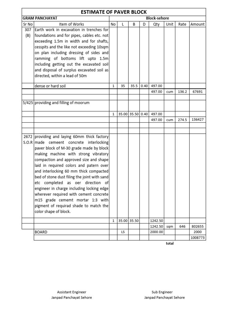 Paver Block Installation Estimate | PDF
