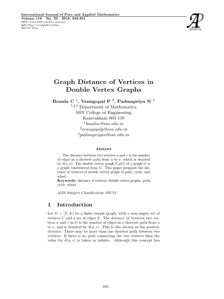 Vertex Distance in Double Vertex Graphs | PDF | Vertex (Graph Theory ...