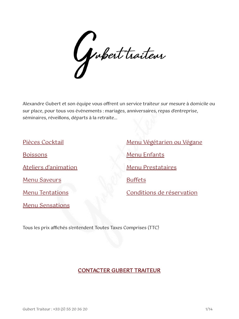 Gubert Traiteur : Menus et Services | PDF | sauce | Fruit