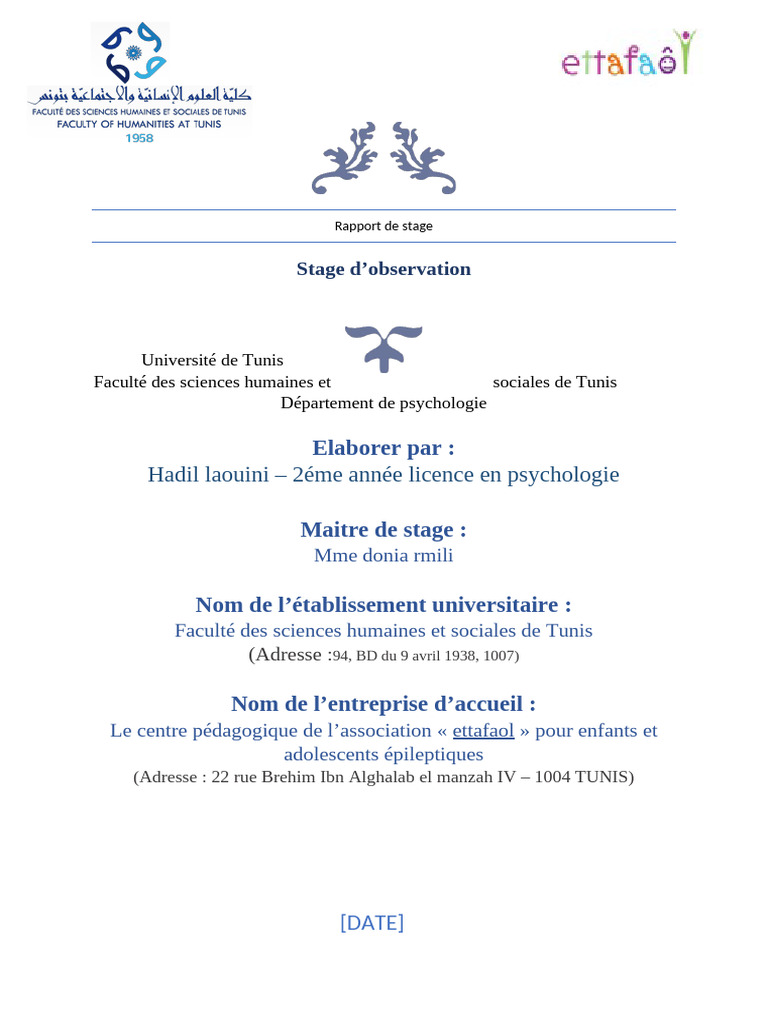 Rapport de stage en neuropsychologie | PDF | Neuropsychologie | Épilepsie