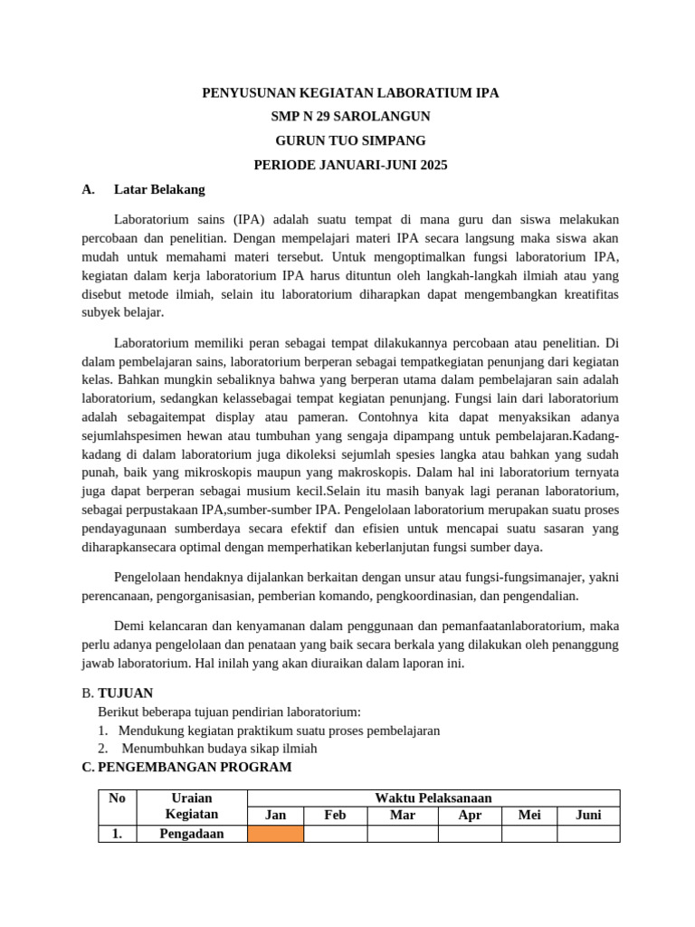 Rencana Kegiatan Laboratorium IPA SMP 2025 | PDF