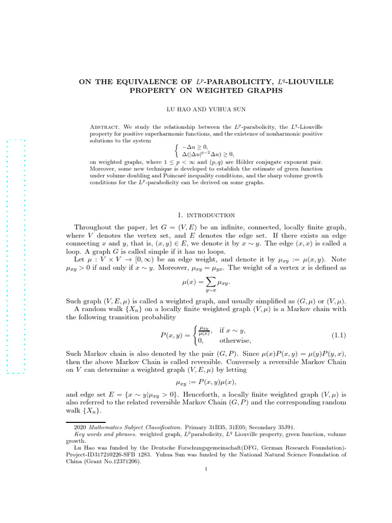 Lp-Parabolicity and Lq-Liouville on Graphs | PDF | Markov Chain ...