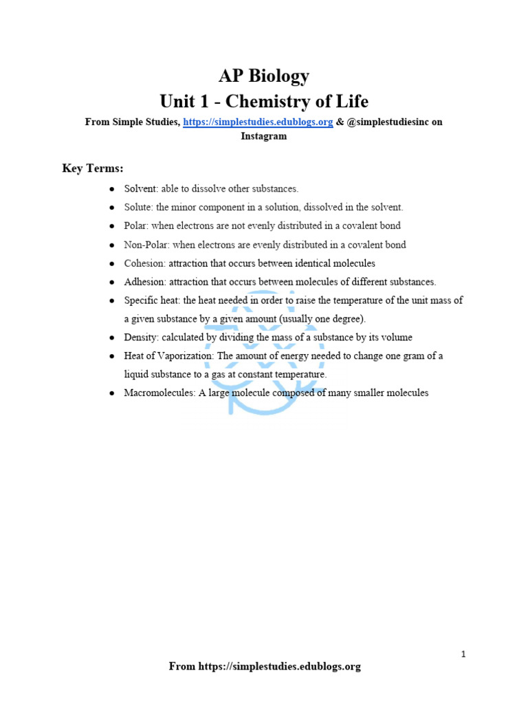 AP-Biology-Unit-1 | PDF | Nucleotides | Nucleic Acids