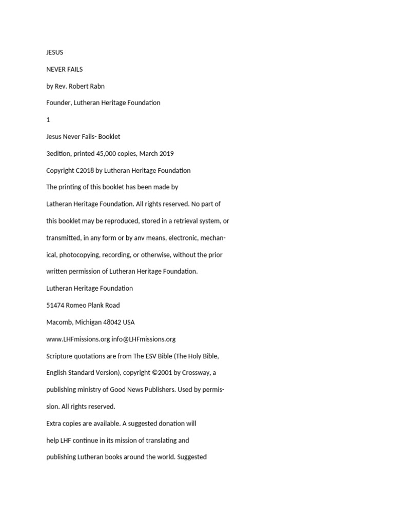 Jesus Never Fails Pdf English Standard Version Religious Belief