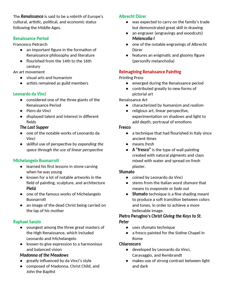 Study Guide in Arts 2nd Periodical Examination | PDF | Michelangelo ...