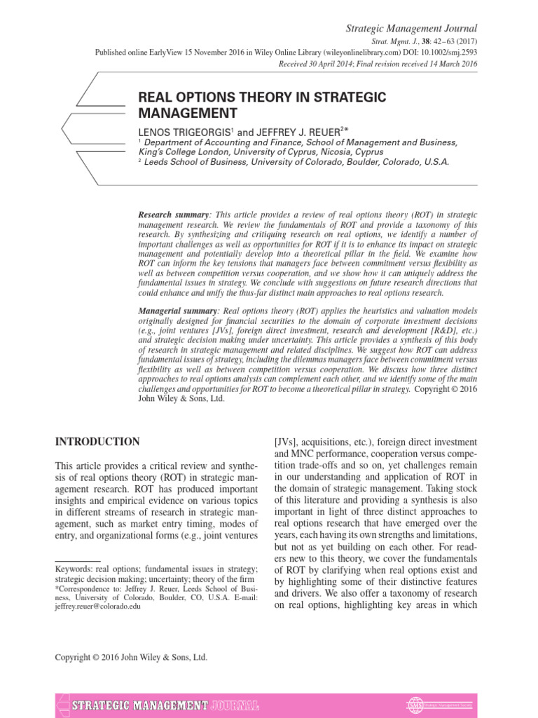 Trigeorgis 2016 - Real Options Theory in Strategic Management | PDF ...