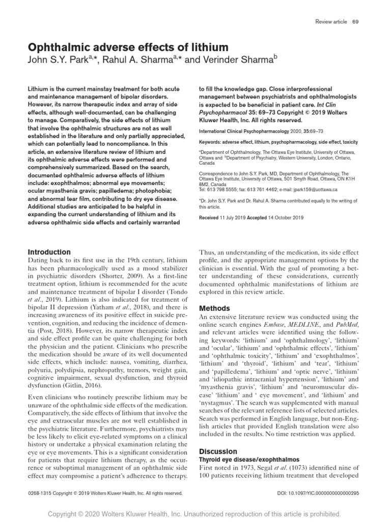 Ophthalmic Adverse Effects of Lithium | PDF | Ophthalmology ...