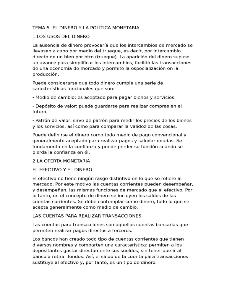 Dinero y Política Monetaria | PDF | La política monetaria | Oferta de ...