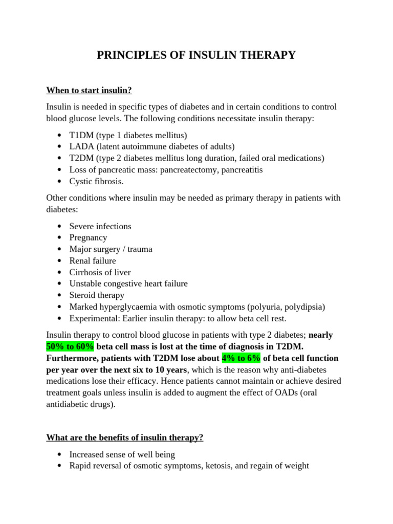 Insulin Therapy Principles and Practices | PDF | Diabetes | Insulin