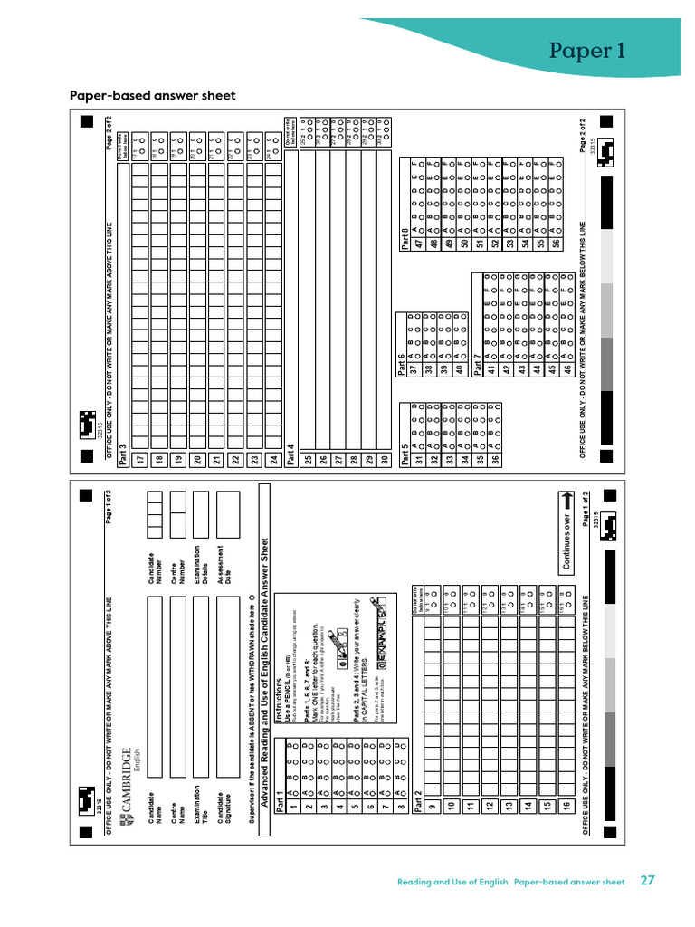 CAE_ANSWER SHEETS | PDF