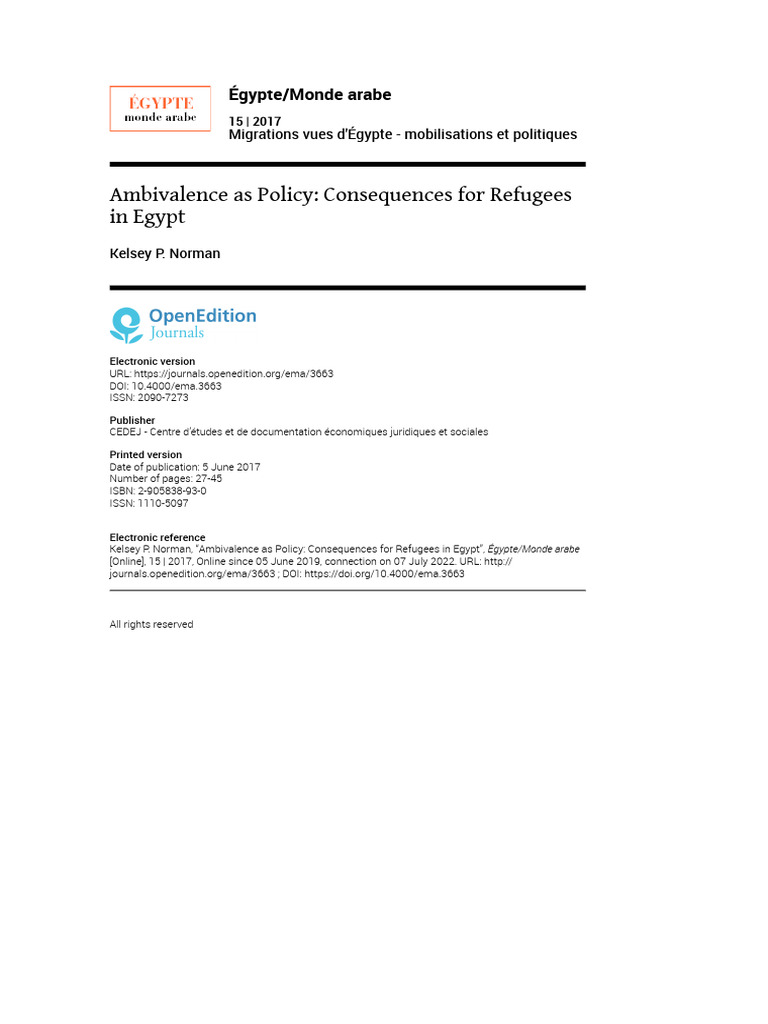 Egypt_Refugee Policy | PDF | Refugee | United Nations High Commissioner ...