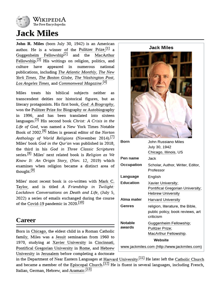 Jack Miles: Pulitzer Prize Author | PDF